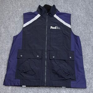 FedEx Vest Mens Large Blue Full Zip Fleece Lined Reflective Cargo Stan Herman